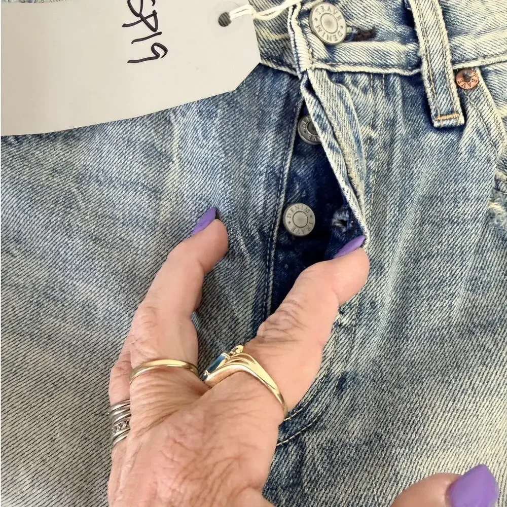 TRAVE Distressed Straight Leg Jeans Raw Hem Cropped 26 - Picture 7 of 10